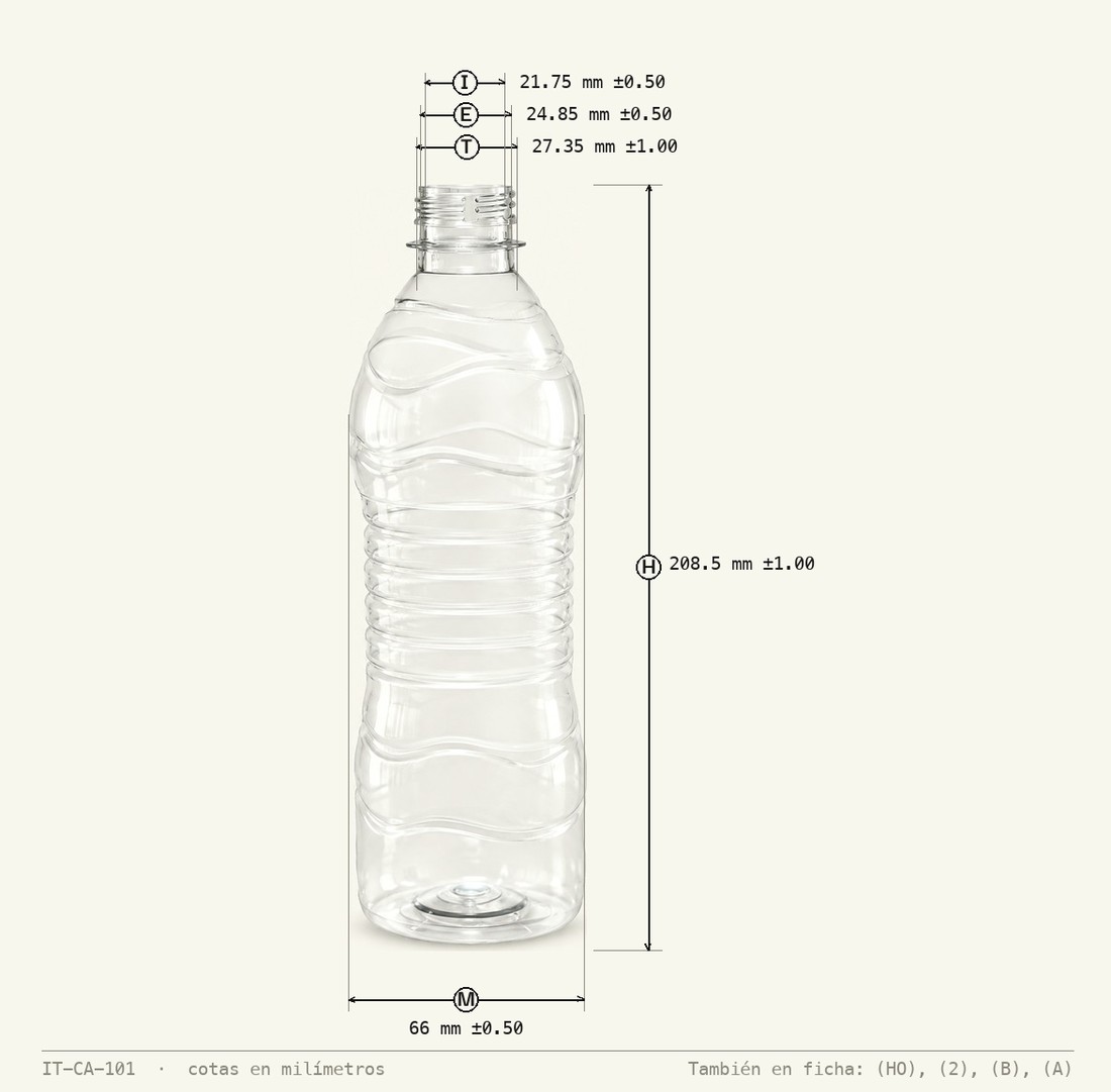 Dimensioned drawing of Water Bottle 500 mL R-28