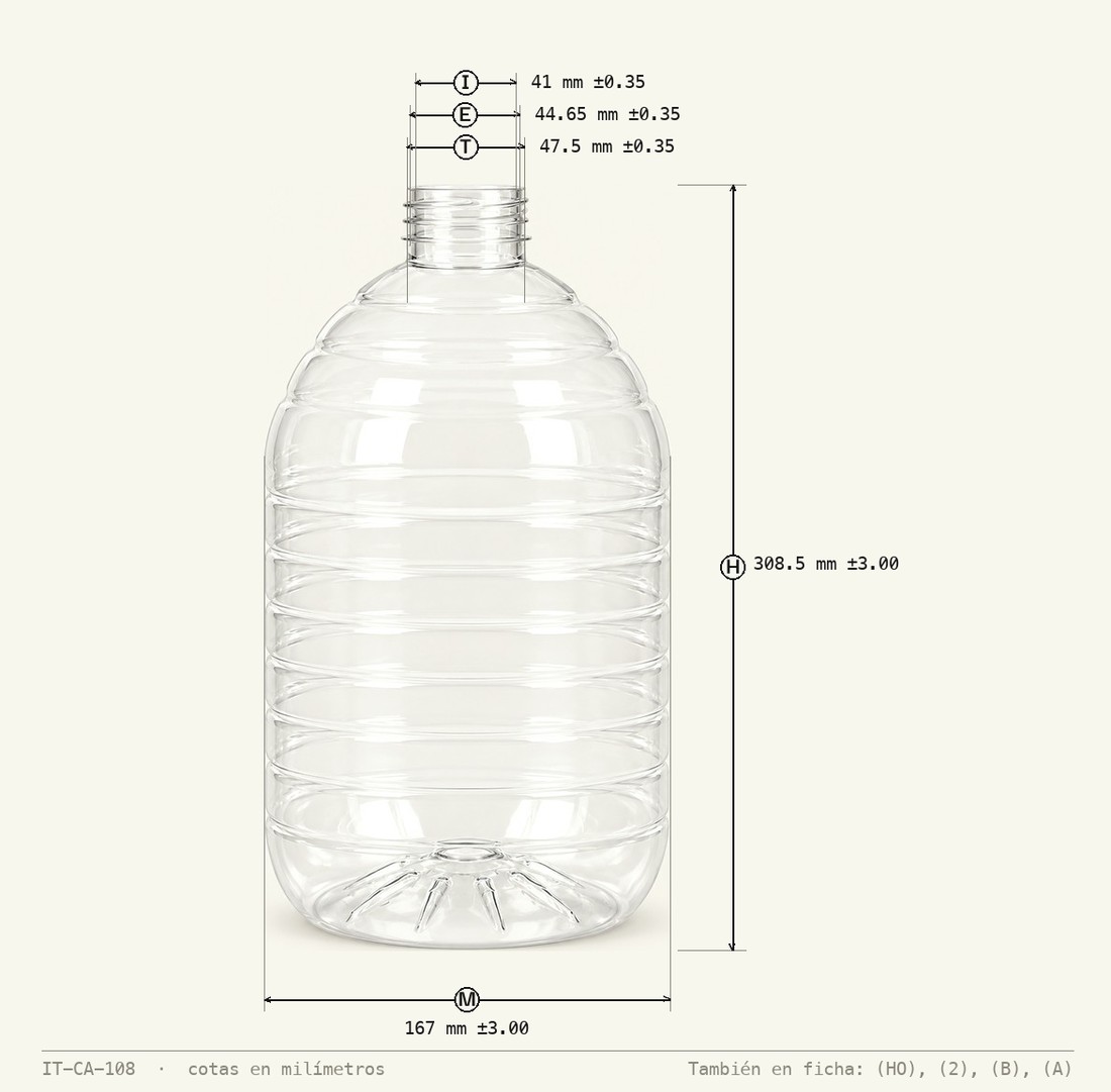 Dimensioned drawing of Piña 5 L R-48
