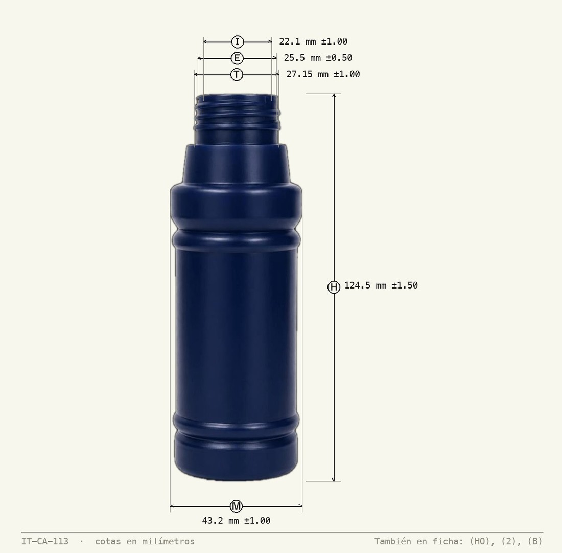 Dimensioned drawing of Hydrogen Peroxide Bottle 125 mL R-28