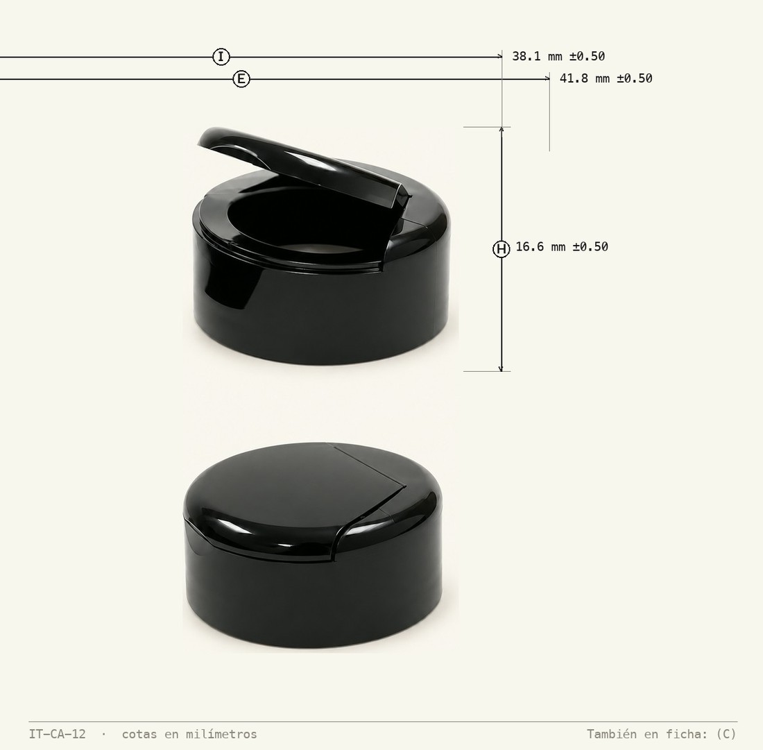 Dimensioned drawing of Flip-Top Cap R-38