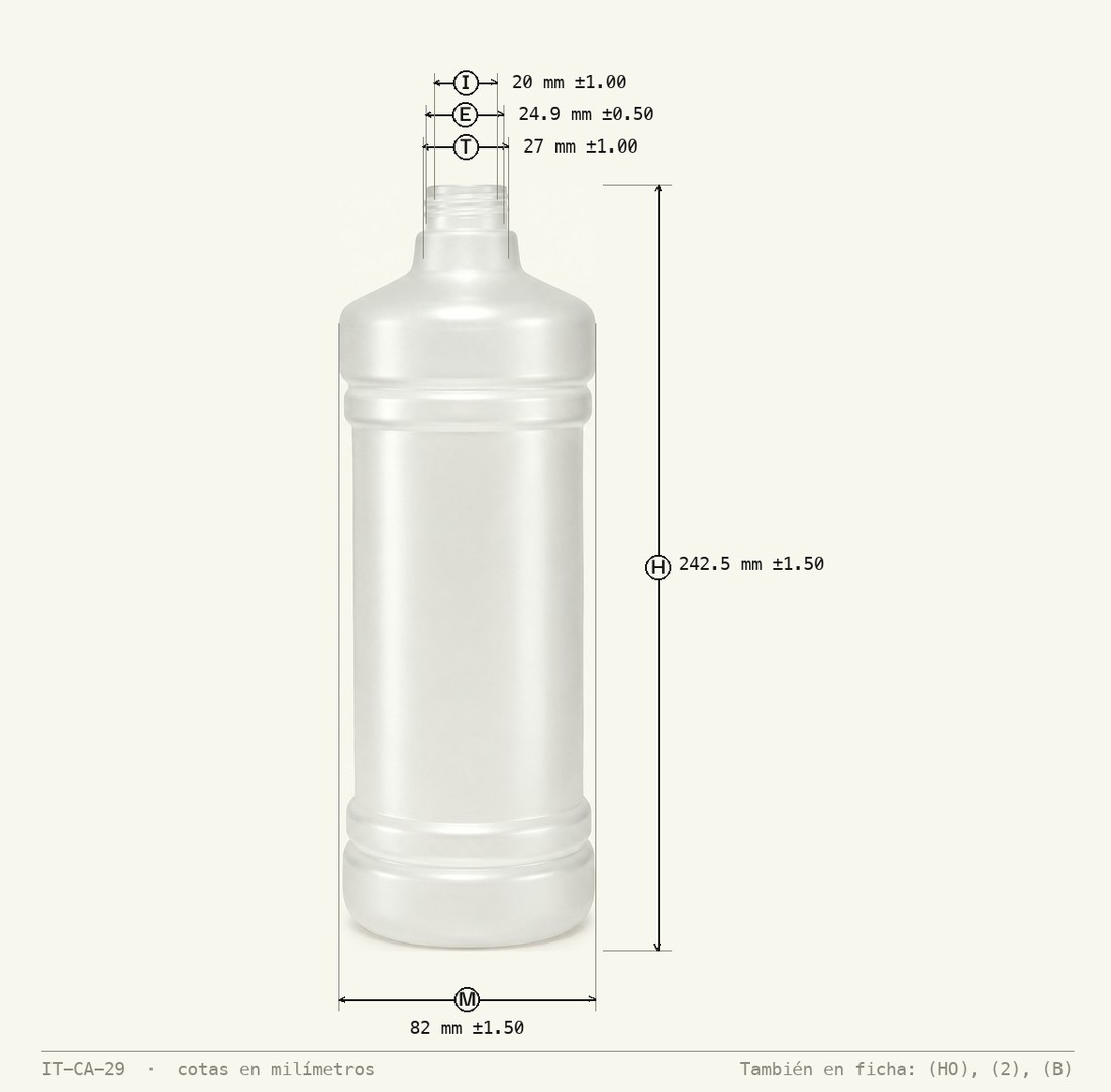Dimensioned drawing of Cylinder Round 920mL R-28