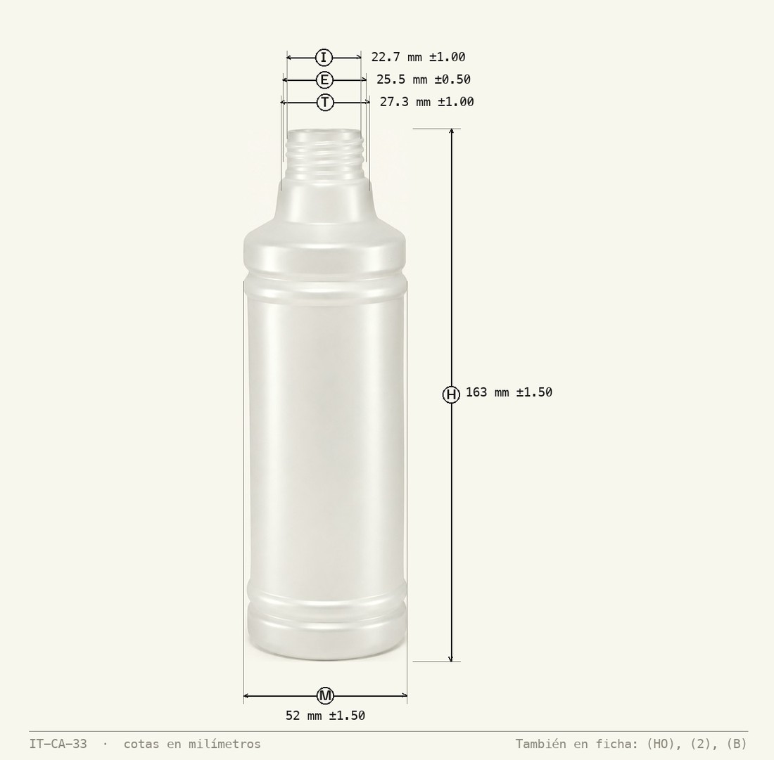 Plano de cotas de Envase Alcoholero 250mL 18g R-28