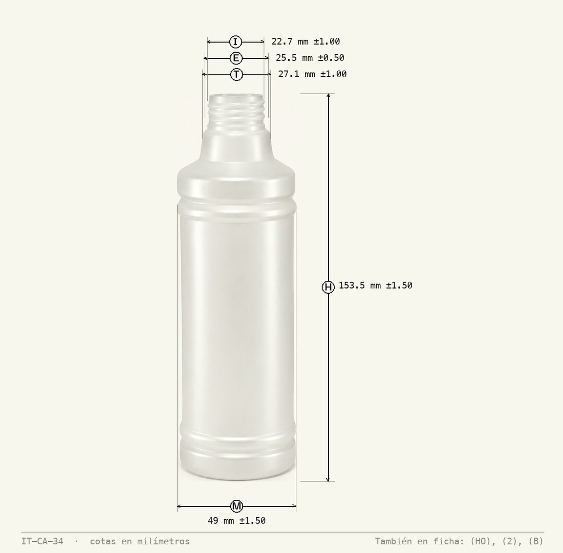 Dimensioned drawing of Cylinder Round 225mL R-28