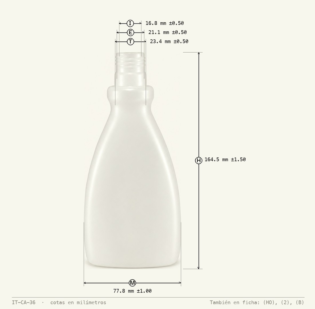 Dimensioned drawing of Acetone Bottle 200 mL R-24