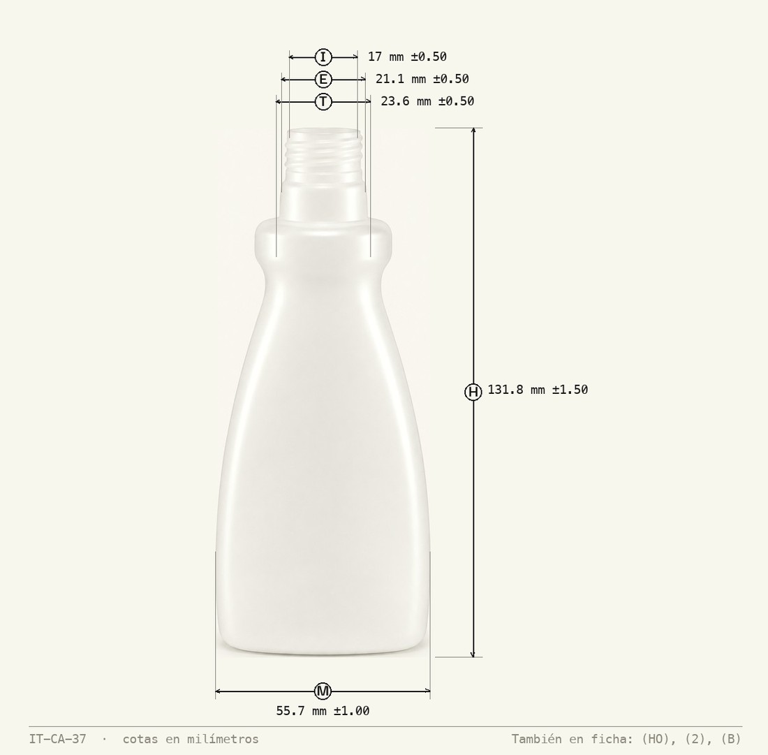 Dimensioned drawing of Acetone Bottle 100 mL R-24