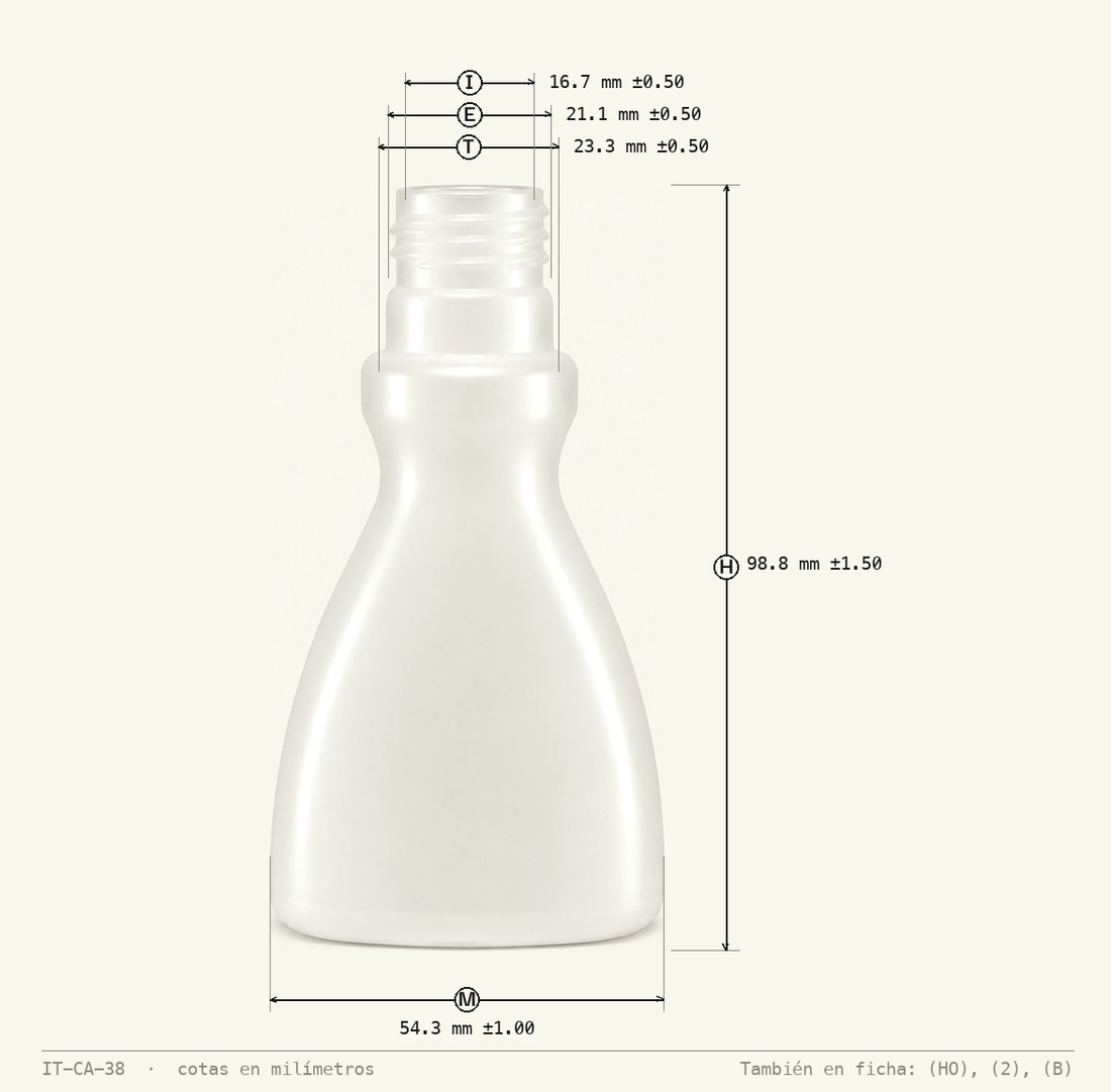 Dimensioned drawing of Acetone Bottle 60 mL R-24