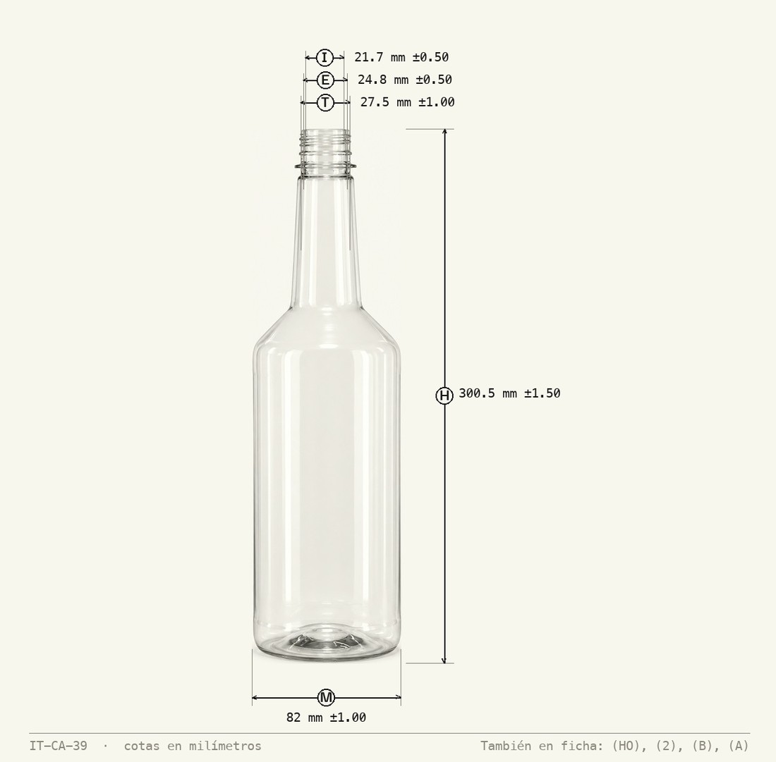 Dimensioned drawing of Flask 1000 mL R-28
