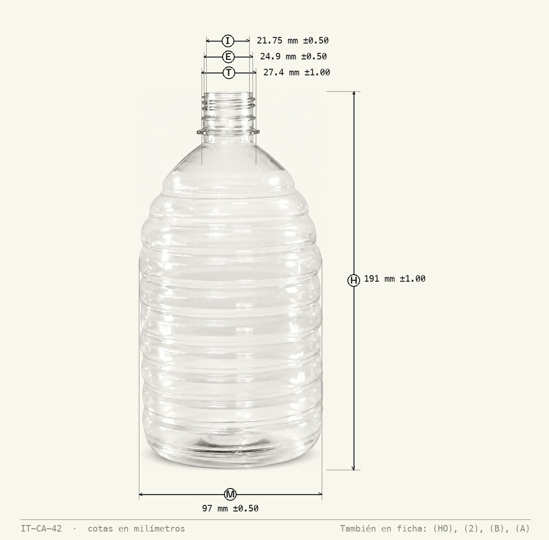 Dimensioned drawing of Piña 960mL R-28