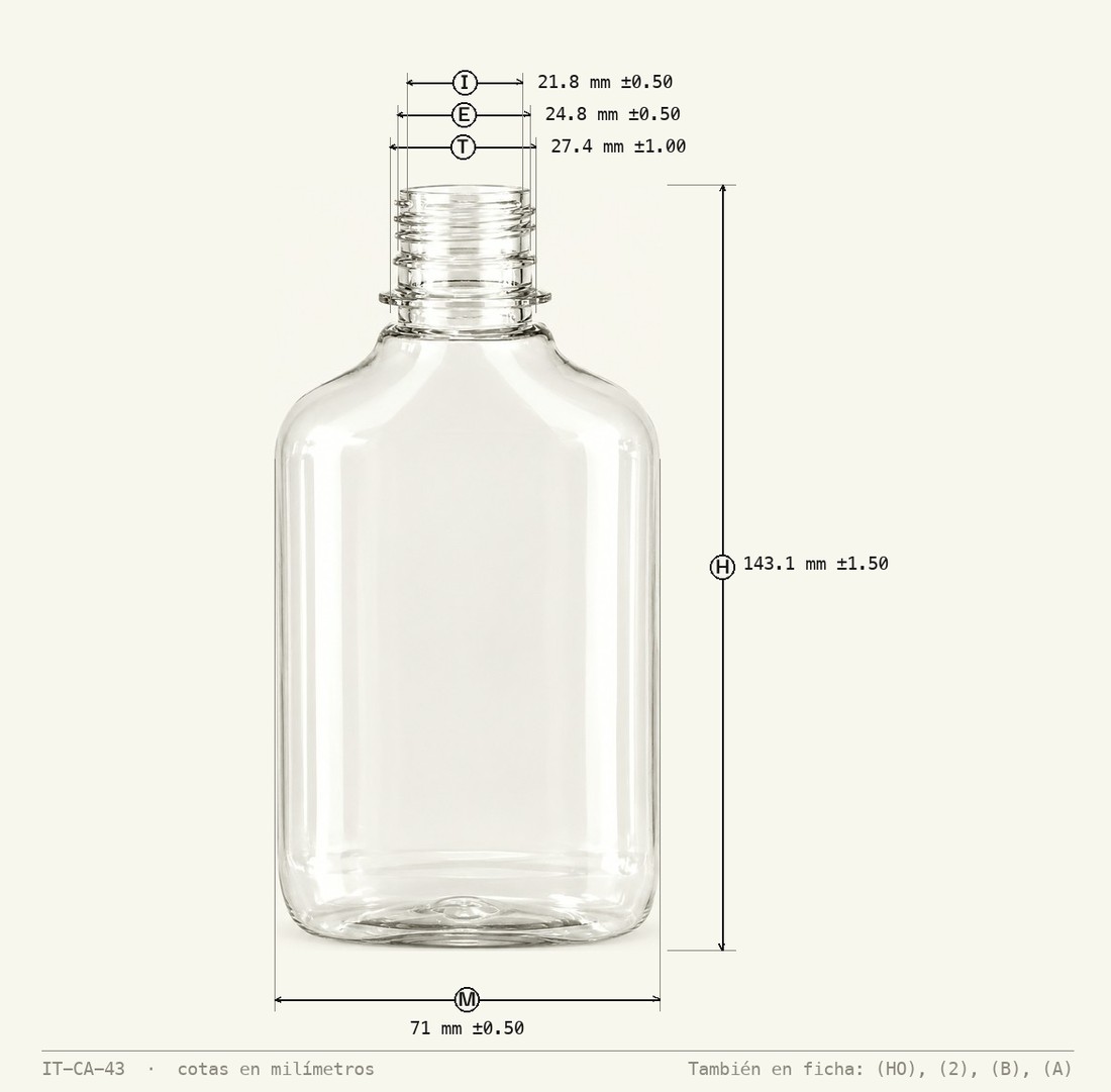 Dimensioned drawing of Pocket Flask 225 mL R-28