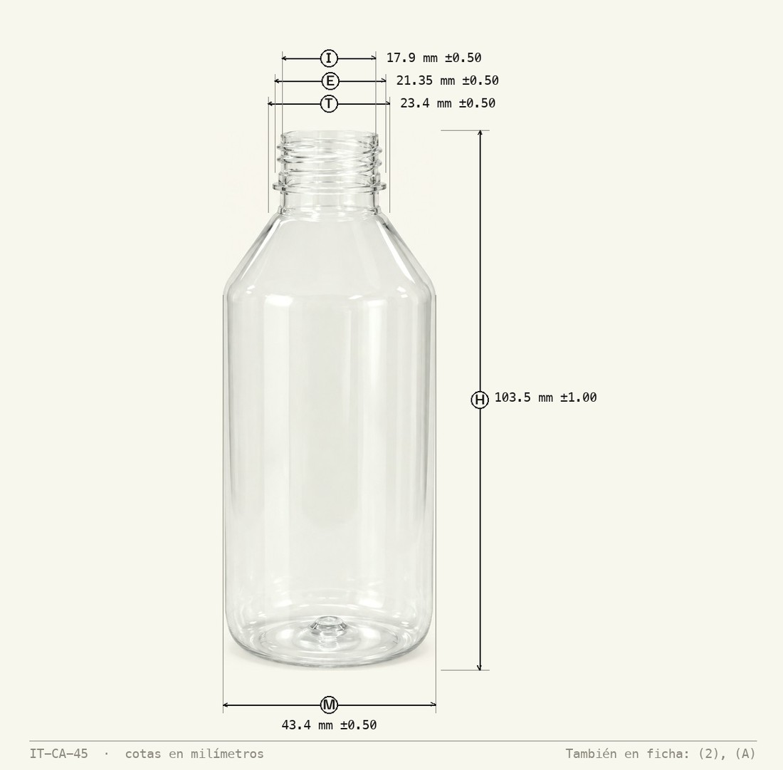 Dimensioned drawing of Oval Syrup Bottle 100 mL R-24