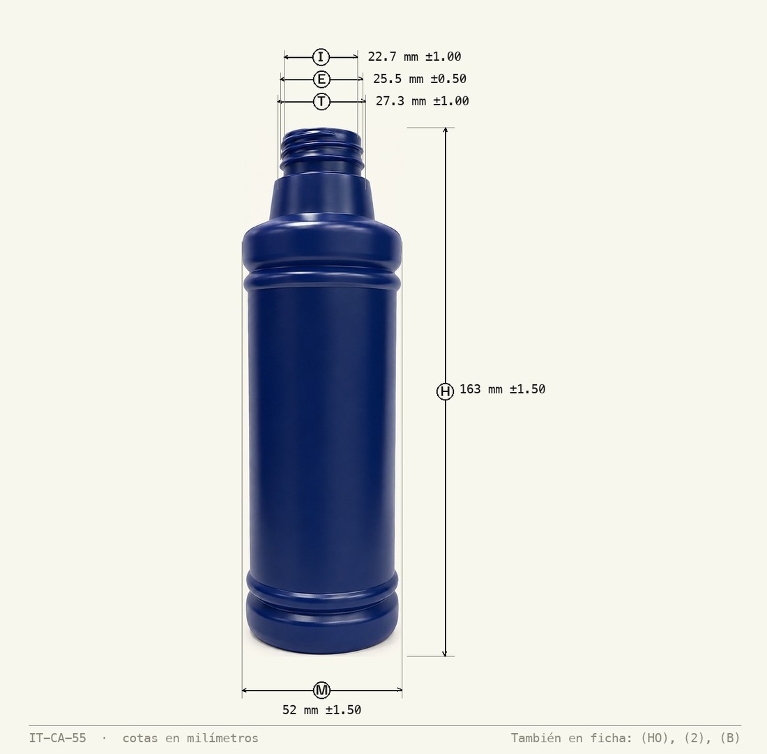 Dimensioned drawing of Hydrogen Peroxide Bottle 250 mL R-28