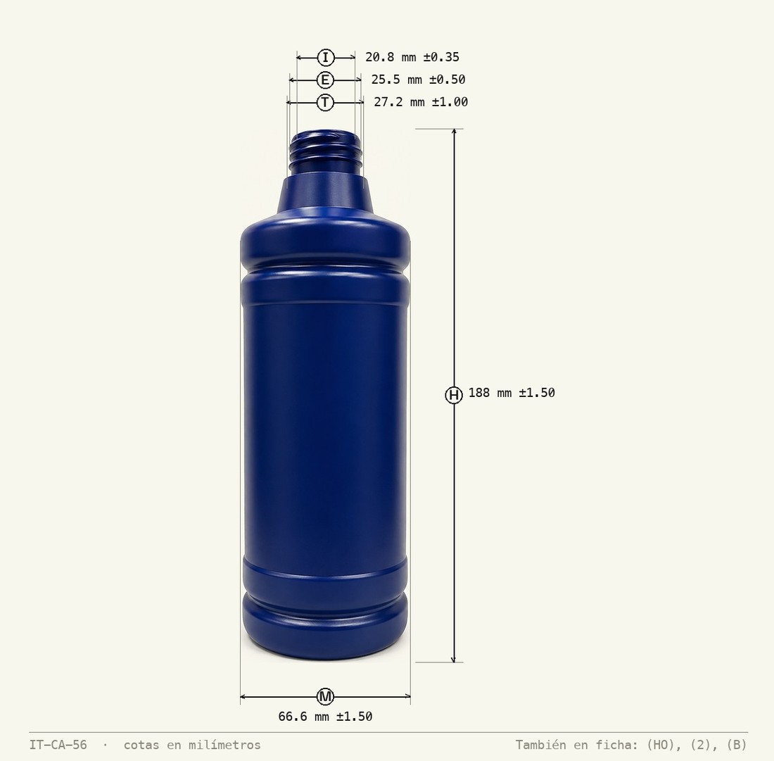 Dimensioned drawing of Hydrogen Peroxide Bottle 500 mL R-28