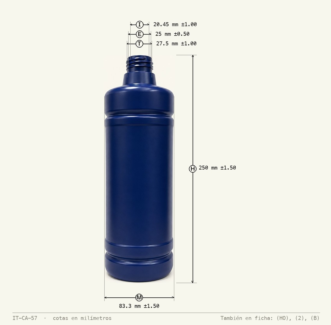 Dimensioned drawing of Hydrogen Peroxide Bottle 1000 mL R-28