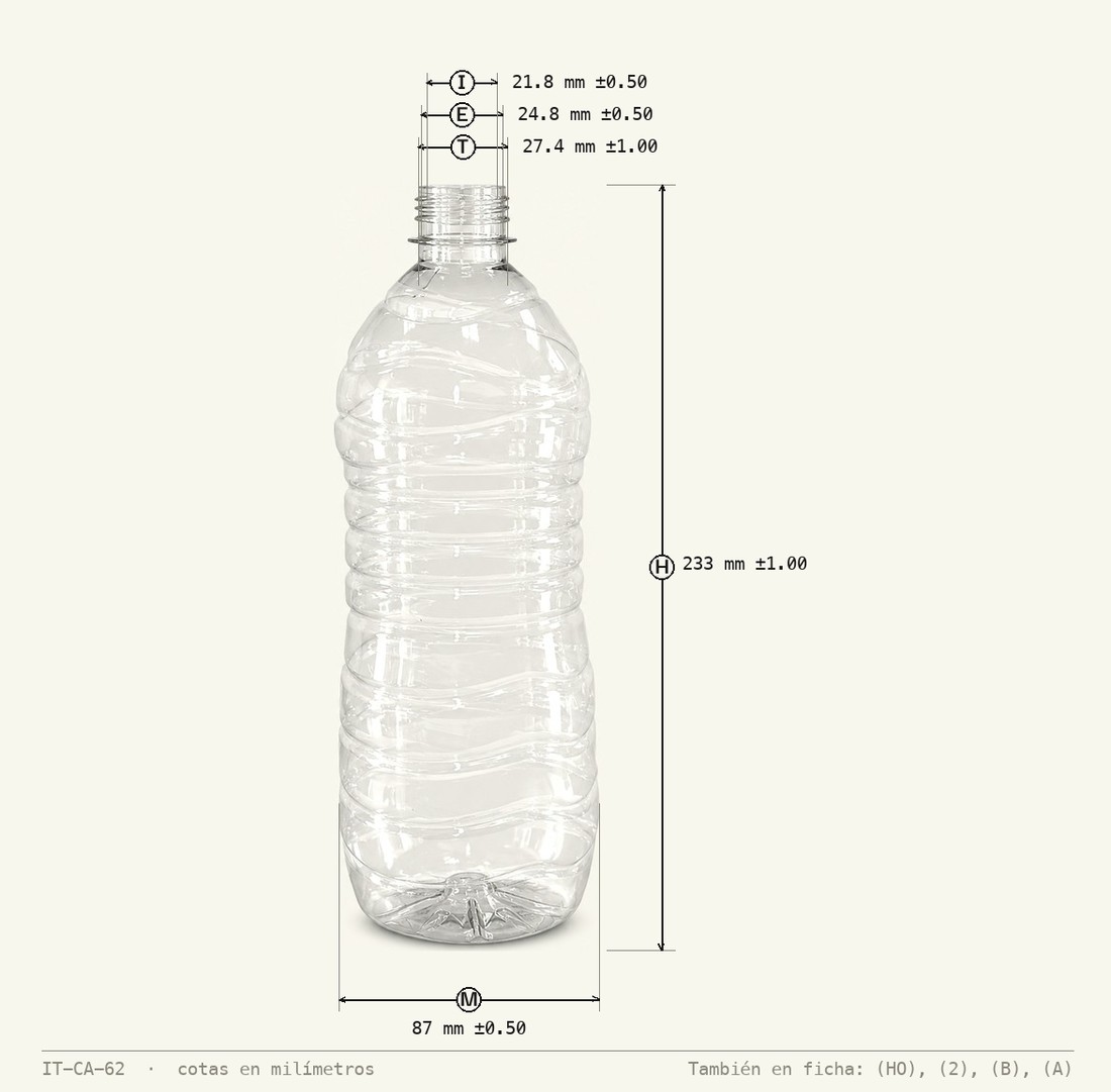 Dimensioned drawing of Water Bottle 1000 mL R-28