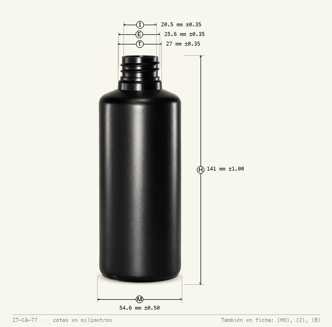 Dimensioned drawing of Shampoo Bottle 250mL R-28