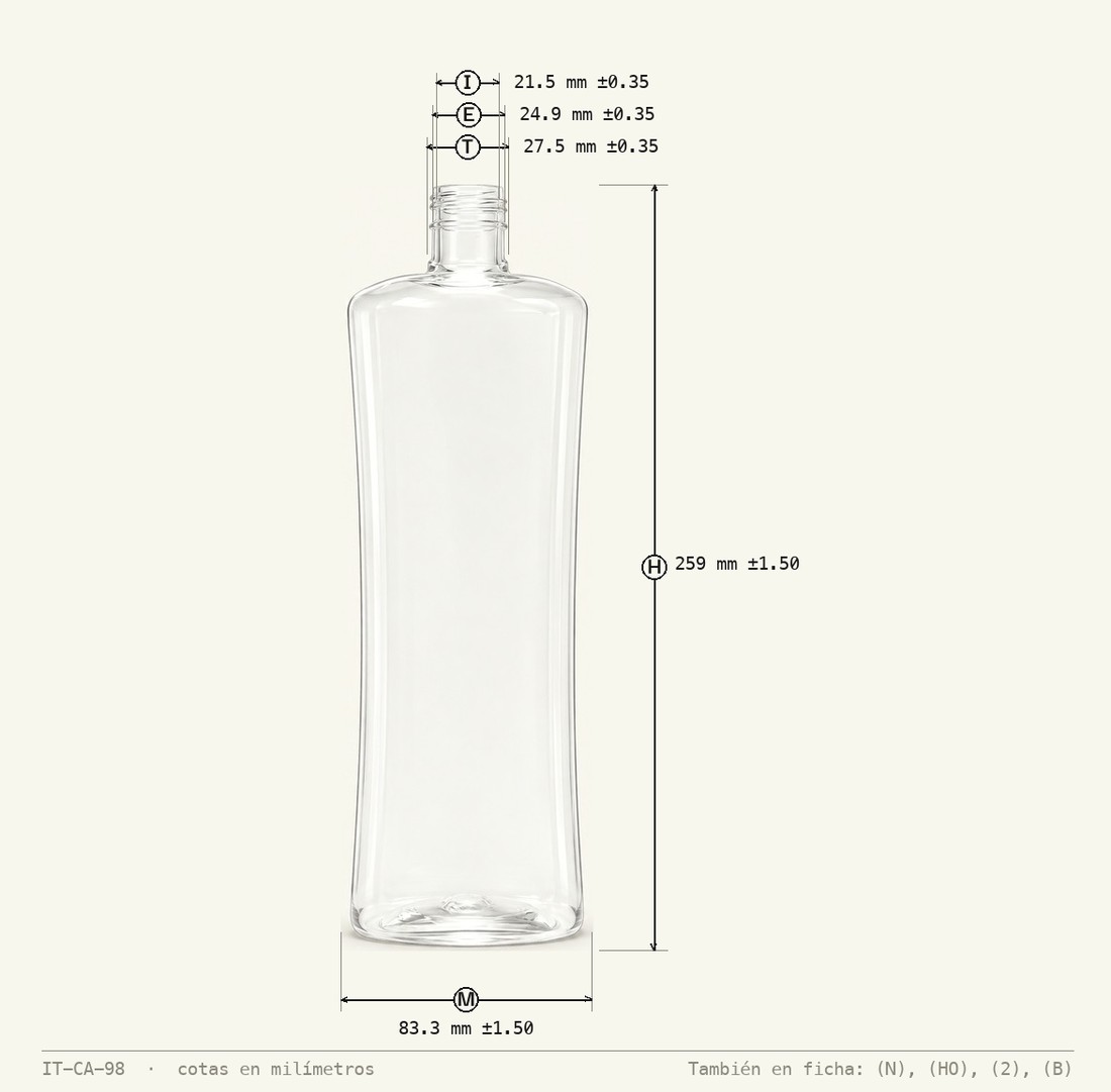 Dimensioned drawing of Shampoo Bottle 850 mL R-28